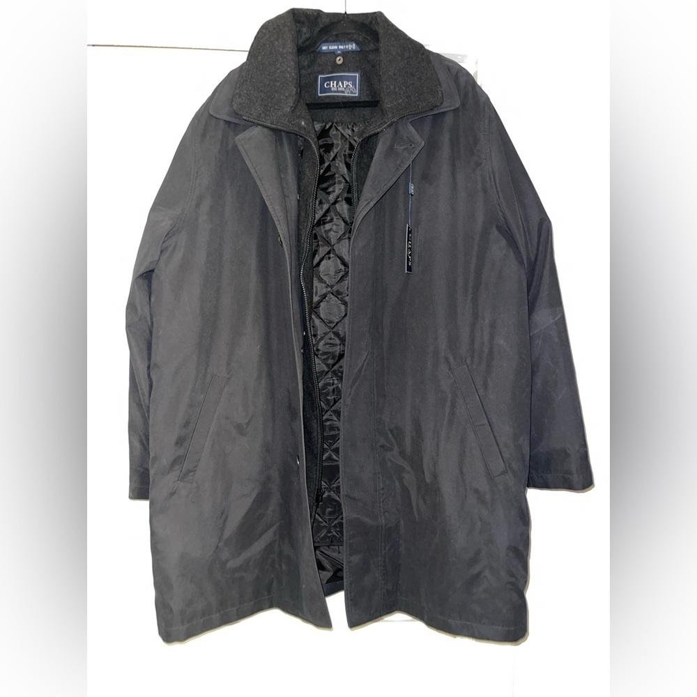 Chaps Mens Long Dress Coat 48L Black Removable Liner NWT